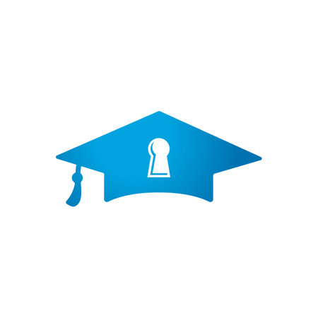 Education security logo design concept. Illustration of a key padlock sign with a bachelor's hat.のイラスト素材