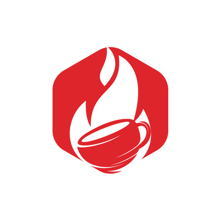 Fire flame hot roasted coffee logo design. Hot coffee shop logo with mug cup and fire flame icon design.のイラスト素材