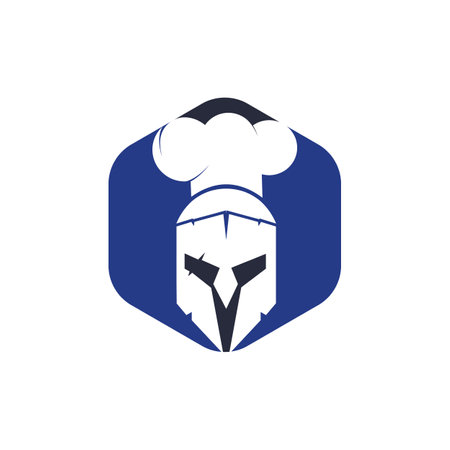 Spartan chef vector logo design template. Minimal logo of chef warrior with chef hat vector illustration.のイラスト素材