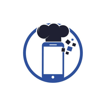 Mobile chef logo vector design. Food phone online logo vector icon illustration.のイラスト素材