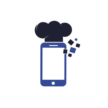 Mobile chef logo vector design. Food phone online logo vector icon illustration.のイラスト素材
