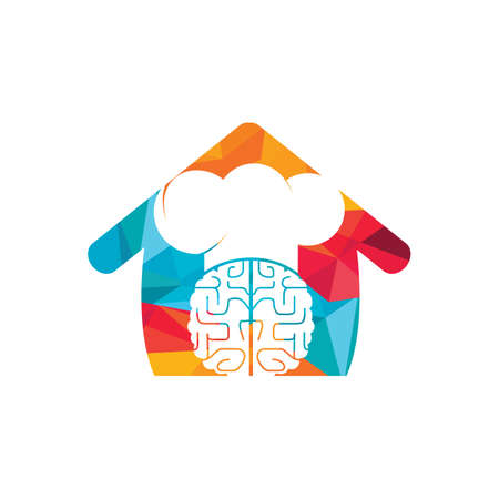 Smart chef vector logo design concept. Brain and chef hat with home icon.のイラスト素材