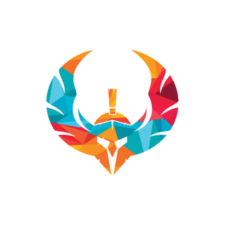 Spartan warrior with wings vector logo design. Warrior knight logo concept design.のイラスト素材