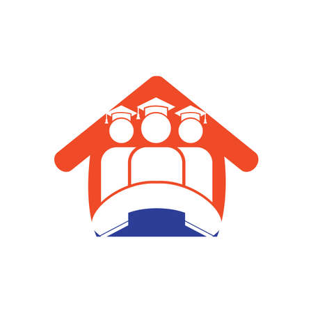 Student Call vector logo design template. Students and handset with home icon logo.のイラスト素材