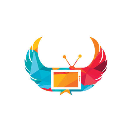 Television with wing logo icon vector design.のイラスト素材
