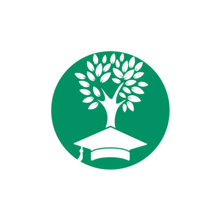 Creative modern nature Education logo design. Graduation cap and tree icon logo.のイラスト素材