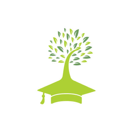 Creative modern nature Education logo design. Graduation cap and tree icon logo.のイラスト素材