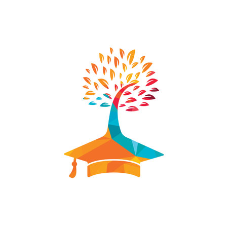 Creative modern nature Education logo design. Graduation cap and tree icon logo.のイラスト素材