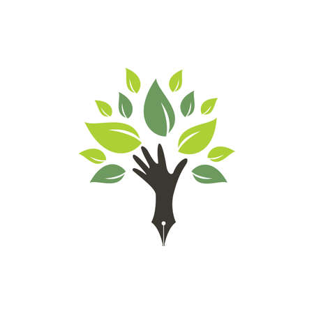 Educational or publishing logo design concept. Human hand and with pen icon design.のイラスト素材