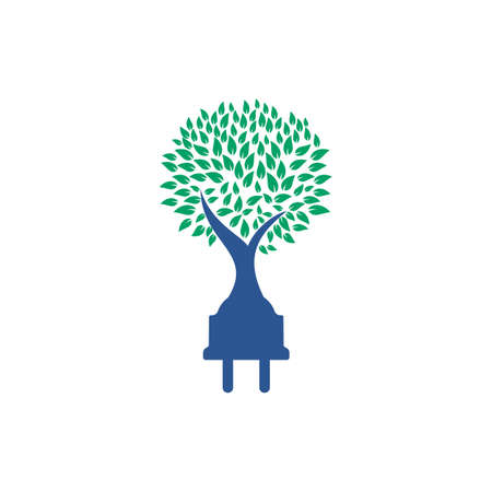 Green energy electricity logo concept. Electric plug icon with tree.のイラスト素材