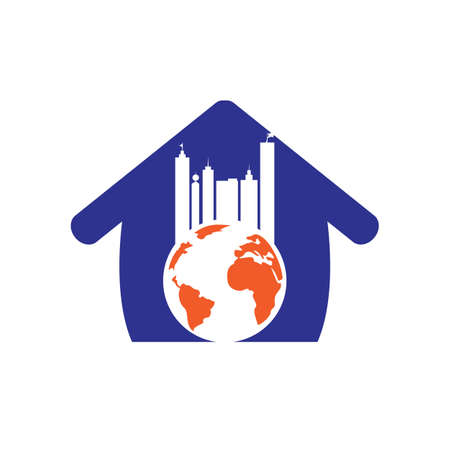 Globe city vector logo design concept. Globe and building logo design template.のイラスト素材
