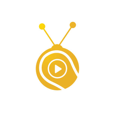 Tennis TV vector logo design template. Tennis ball and play button icon design.のイラスト素材