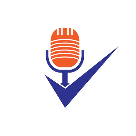 Check podcast vector design template. Microphone and tick icon design.のイラスト素材