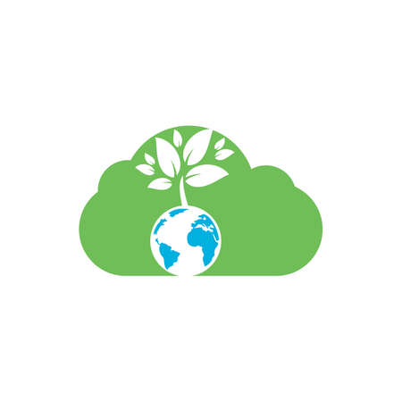 Globe tree with cloud vector design template. Planet and eco symbol or icon.のイラスト素材