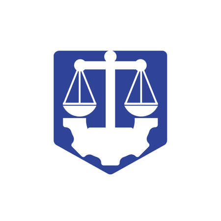 Industrial law firm vector logo design concept. Law firm with gear logo design template.のイラスト素材