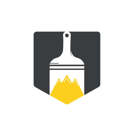 Mountain paint vector logo design template. Mountain and paint brush icon vector design.のイラスト素材