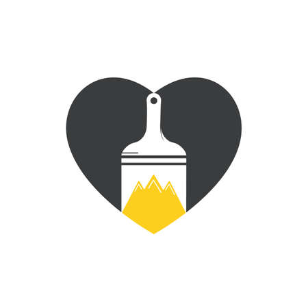 Mountain paint vector logo design template. Mountain and paint brush with heart icon vector design.のイラスト素材