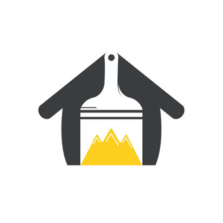 Mountain paint vector logo design template. Mountain and paint brush with home icon vector design.のイラスト素材
