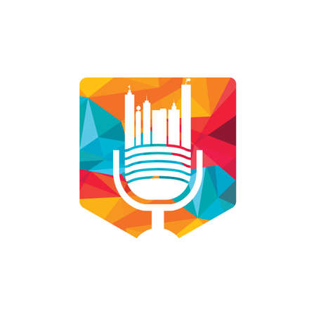 Urban podcast vector logo design template. Podcast city logo concept.のイラスト素材