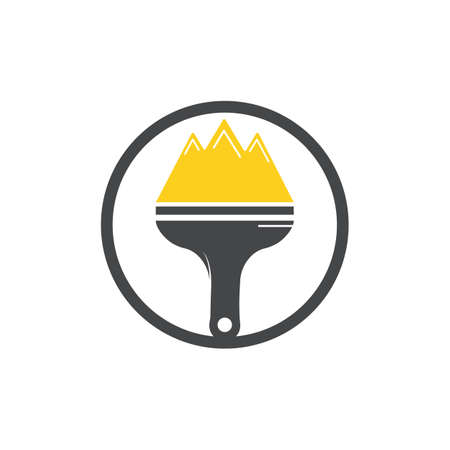 Mountain paint vector logo design template. Mountain and paint brush icon vector design.のイラスト素材