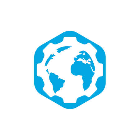 Gear global vector logo design. Gear planet icon logo design element.のイラスト素材