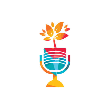 Podcast leaf nature ecology vector logo design. Podcast talk show logo with mic and leaves.のイラスト素材