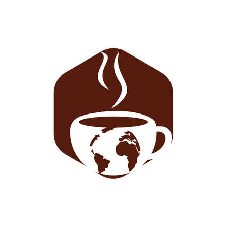 Creative Coffee cup with globe map vector logo design template.のイラスト素材