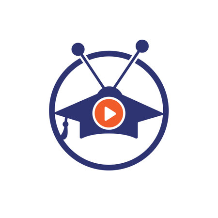 Education video play vector logo design. Graduation cap and play button icon vector logo design.のイラスト素材