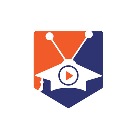 Education video play vector logo design. Graduation cap and play button icon vector logo design.のイラスト素材