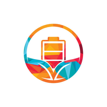 Green energy vector logo design. Green leaf and battery sign. Eco battery sign.のイラスト素材