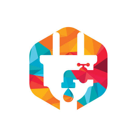 Plumbing and electric service logo design. Cord with water faucet icon design.のイラスト素材