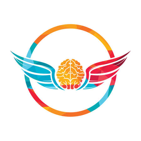 Flying brain with wings vector logo design template. Free mind logo concept.のイラスト素材
