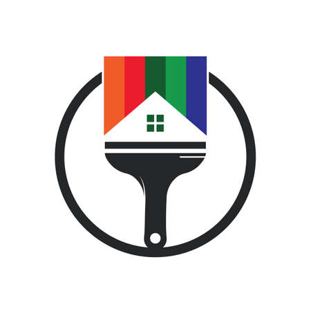 Creative home paint vector design template. Real estate and paintbrush symbol or icon.のイラスト素材