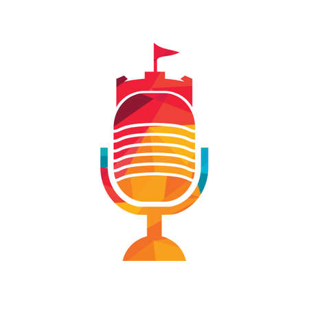 Castle podcast vector design. Fortress with microphone vector icon design.のイラスト素材