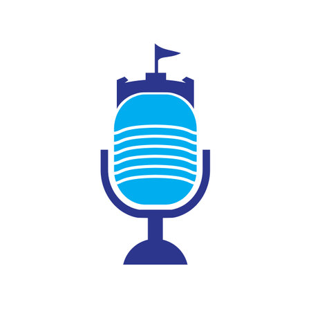 Castle podcast vector design. Fortress with microphone vector icon design.のイラスト素材
