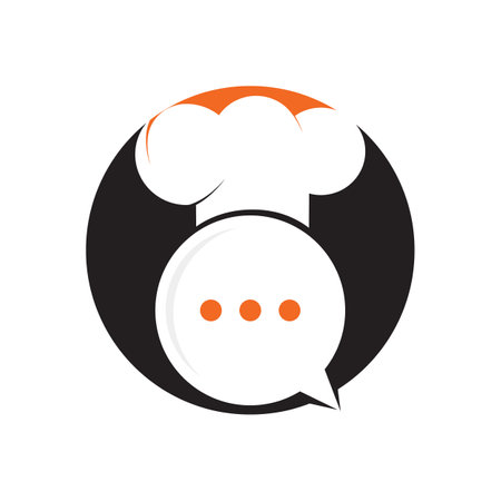 Chef talk vector design. Illustration of hat cooker and chat symbol.のイラスト素材