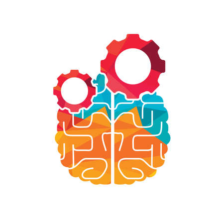 Brain and gear cog design. Education and mechanic symbol or icon. Unique science and industrial design template.のイラスト素材