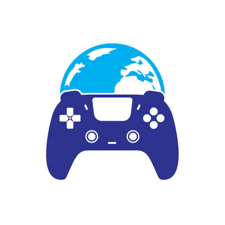 Game world design. Globe and game console vector icon.