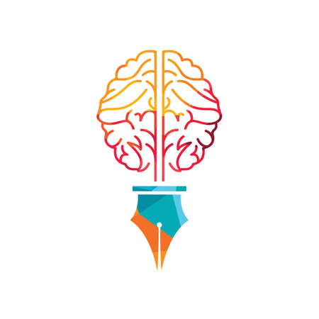 Brain pen vector logo design template. Smart creative education logo concept.のイラスト素材