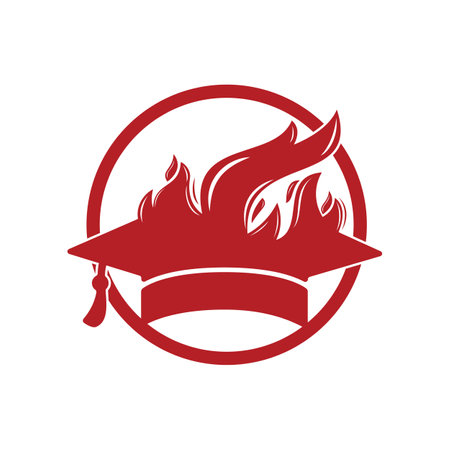 Hot education vector logo design. Graduation caps with fire icon vector design.のイラスト素材