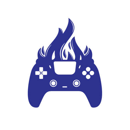 Furious gamer vector logo design. Keypad controller and fire flame vector icon design.のイラスト素材