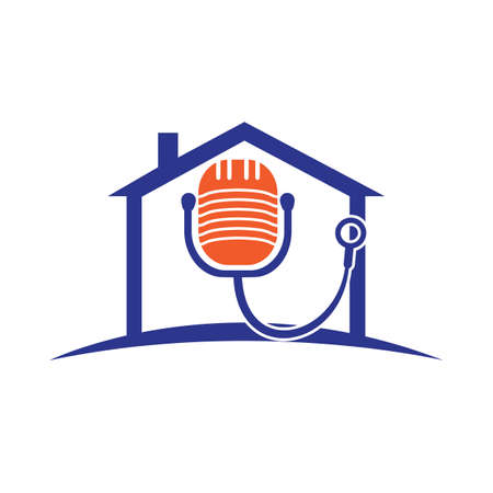 Doctor podcast vector logo design. Stethoscope and microphone illustration symbol.のイラスト素材