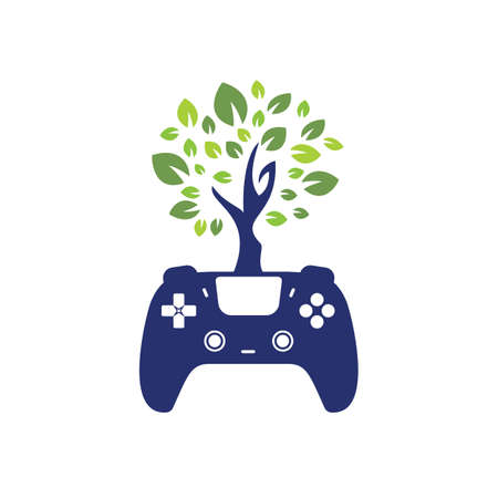 Eco game vector logo design. Green gamepad fresh leaf nature logo design.のイラスト素材
