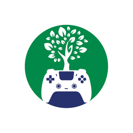 Eco game vector logo design. Green gamepad fresh leaf nature logo design.のイラスト素材