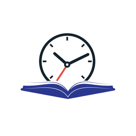 Study time vector logo design. Book with clock icon design.のイラスト素材