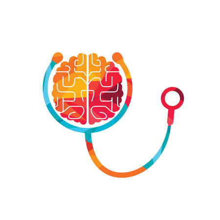 Brain care vector logo template. Stethoscope and human brain icon logo design.のイラスト素材