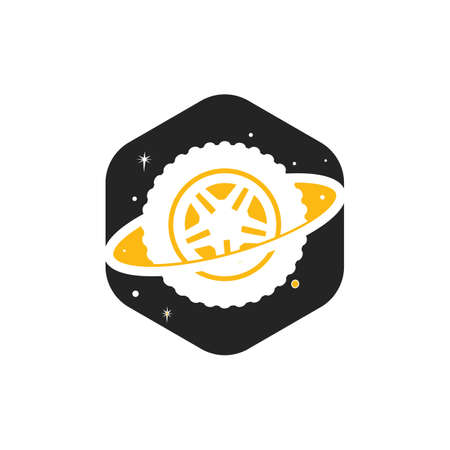 Tire world vector logo template. Vector wheel and planet logo combination.のイラスト素材