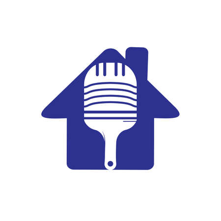 Paint podcast vector logo design template. Paint brush with podcast microphone icon design.のイラスト素材