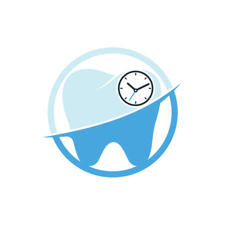 Dental time vector logo design template. Human tooth and clock icon design.のイラスト素材