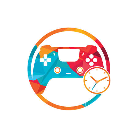Gaming time vector logo design. Game console with clock icon vector logo design.のイラスト素材